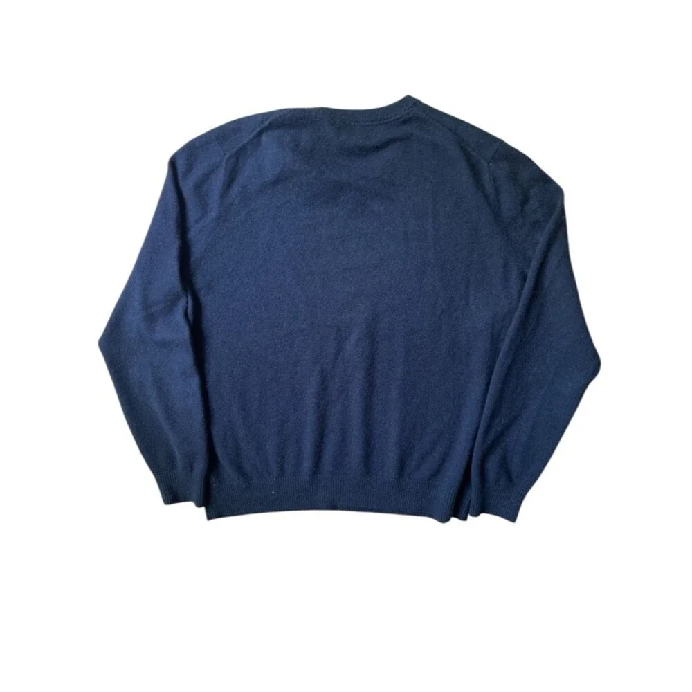 Lands’ End 100% Cashmere Navy V-Neck Sweater Mens Large **Elbow Repair**